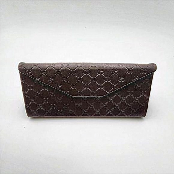 GUCCI BROWN MONOGRAM LEATHER GLASSES CASE - Picture 1 of 16